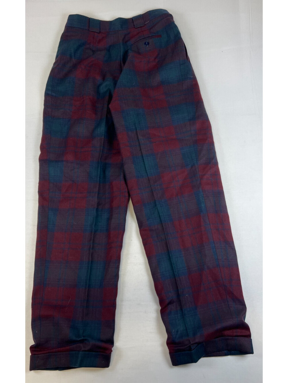 Giorgio Sant'Angelo Women 10 Red Blue Plaid Wool Pants Cuffed Pleated Vintage